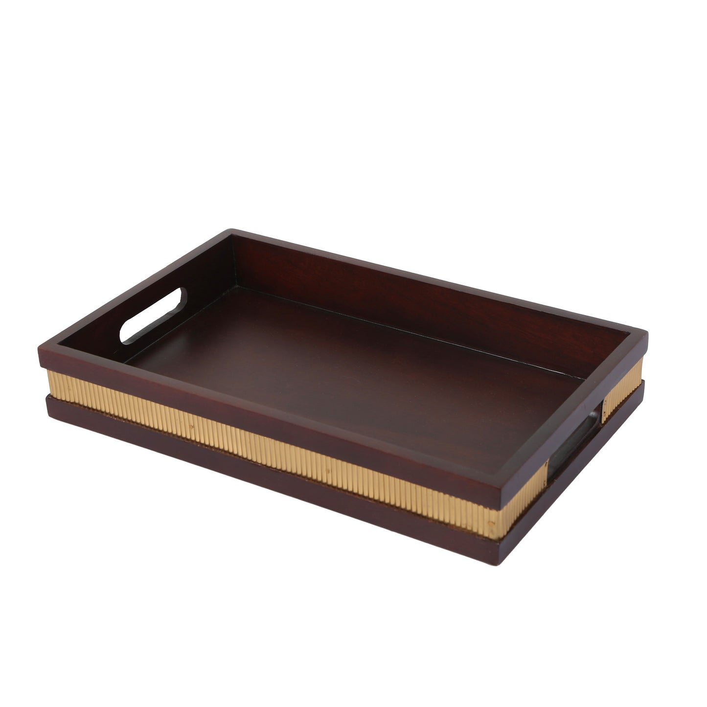 Brass Strip Wooden Tray-Medium