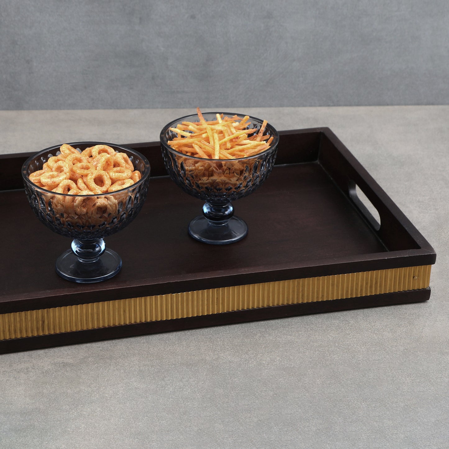 Brass Strip Wooden Tray-Medium