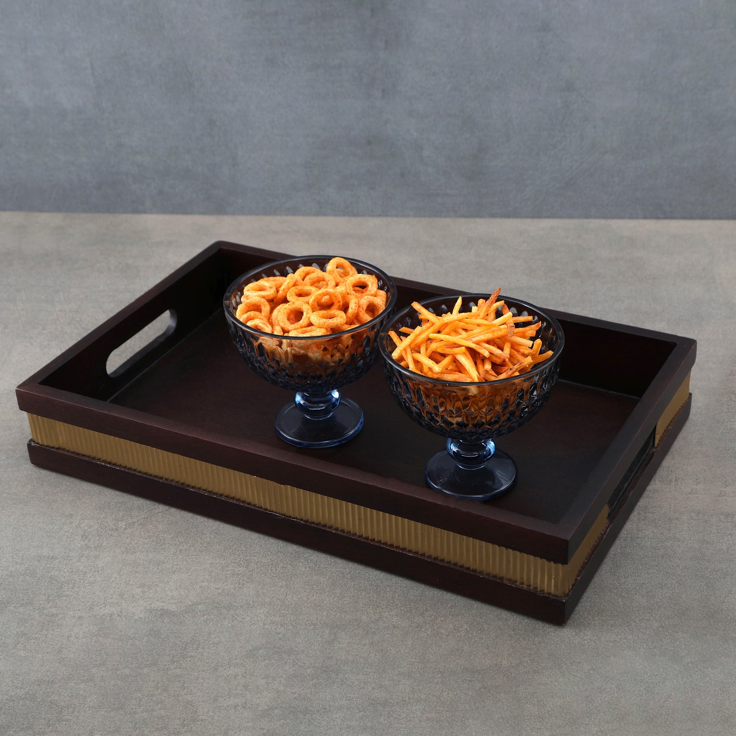 Brass Strip Wooden Tray-Medium
