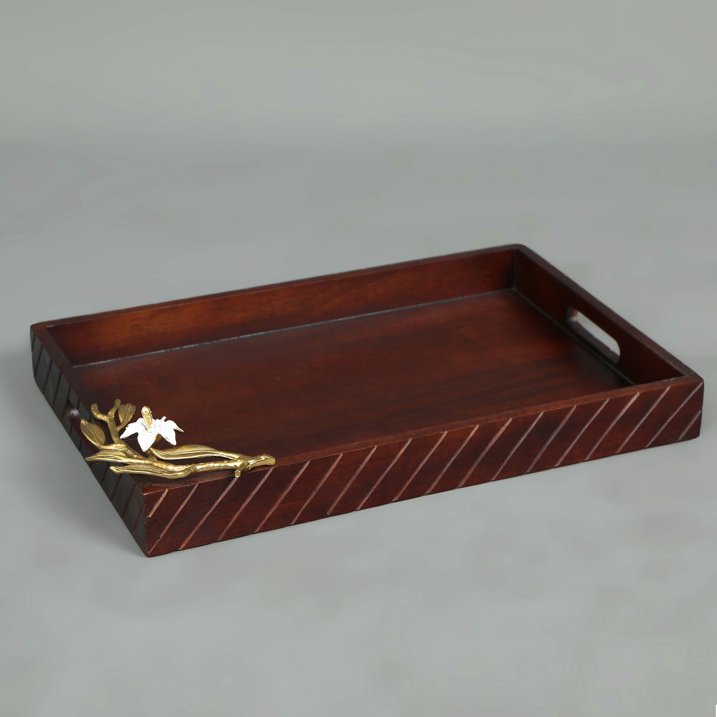 Lily Brown Hand Made Wooden Tray Large