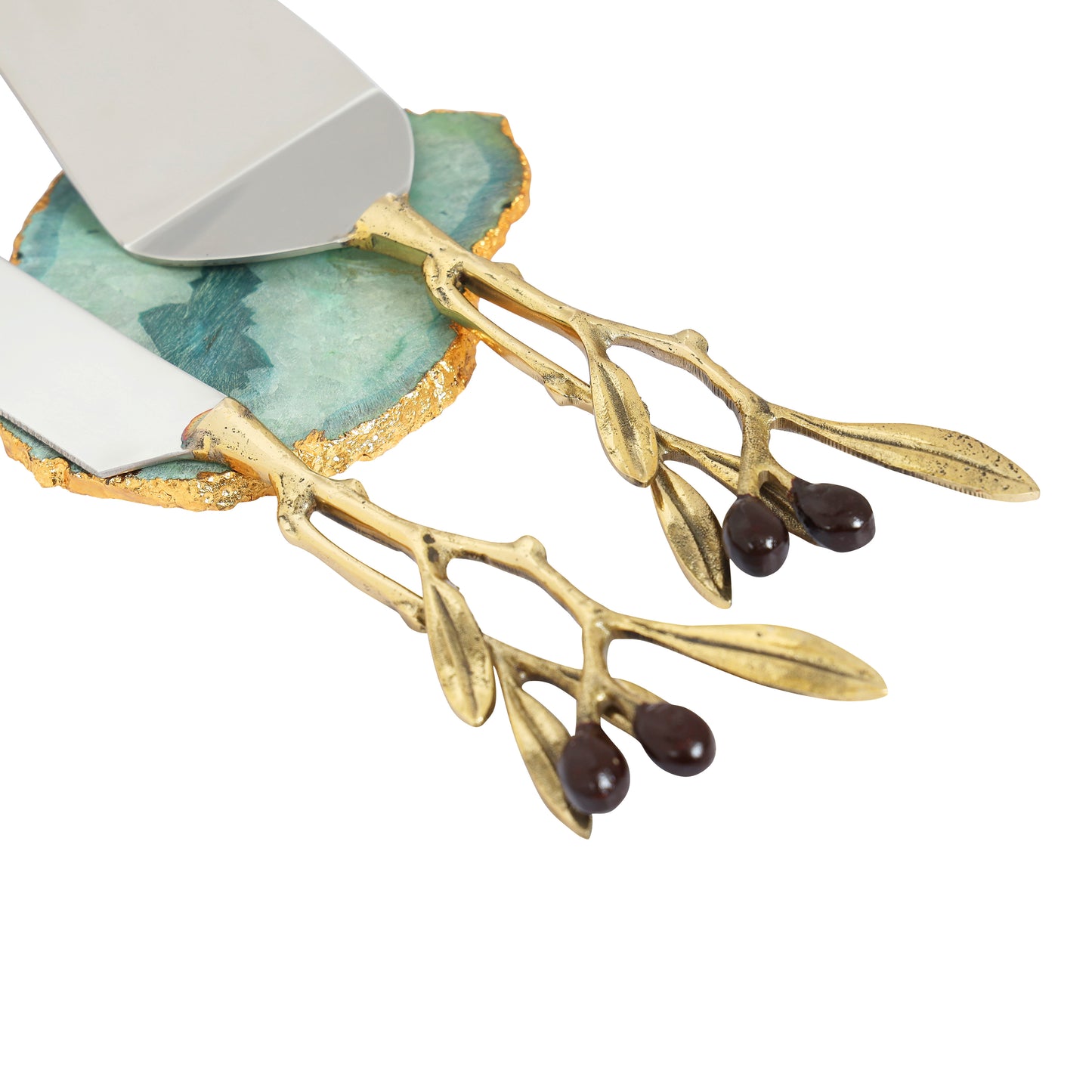 Brass Gold Twig Handle Cake Server Set of 2