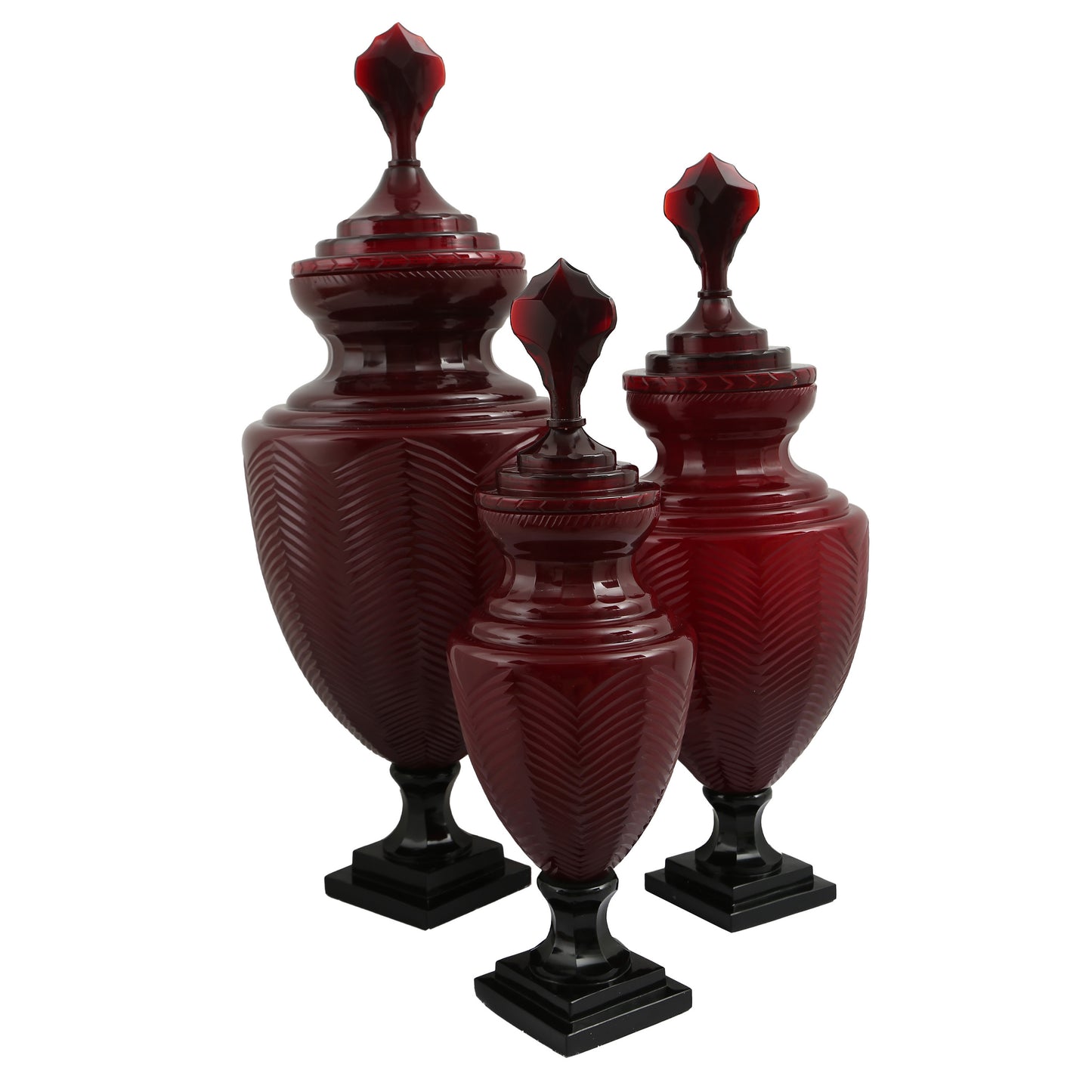 Hand Cut Glass Urn Sets Of Three