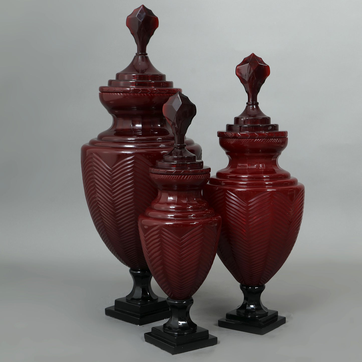 Hand Cut Glass Urn Sets Of Three