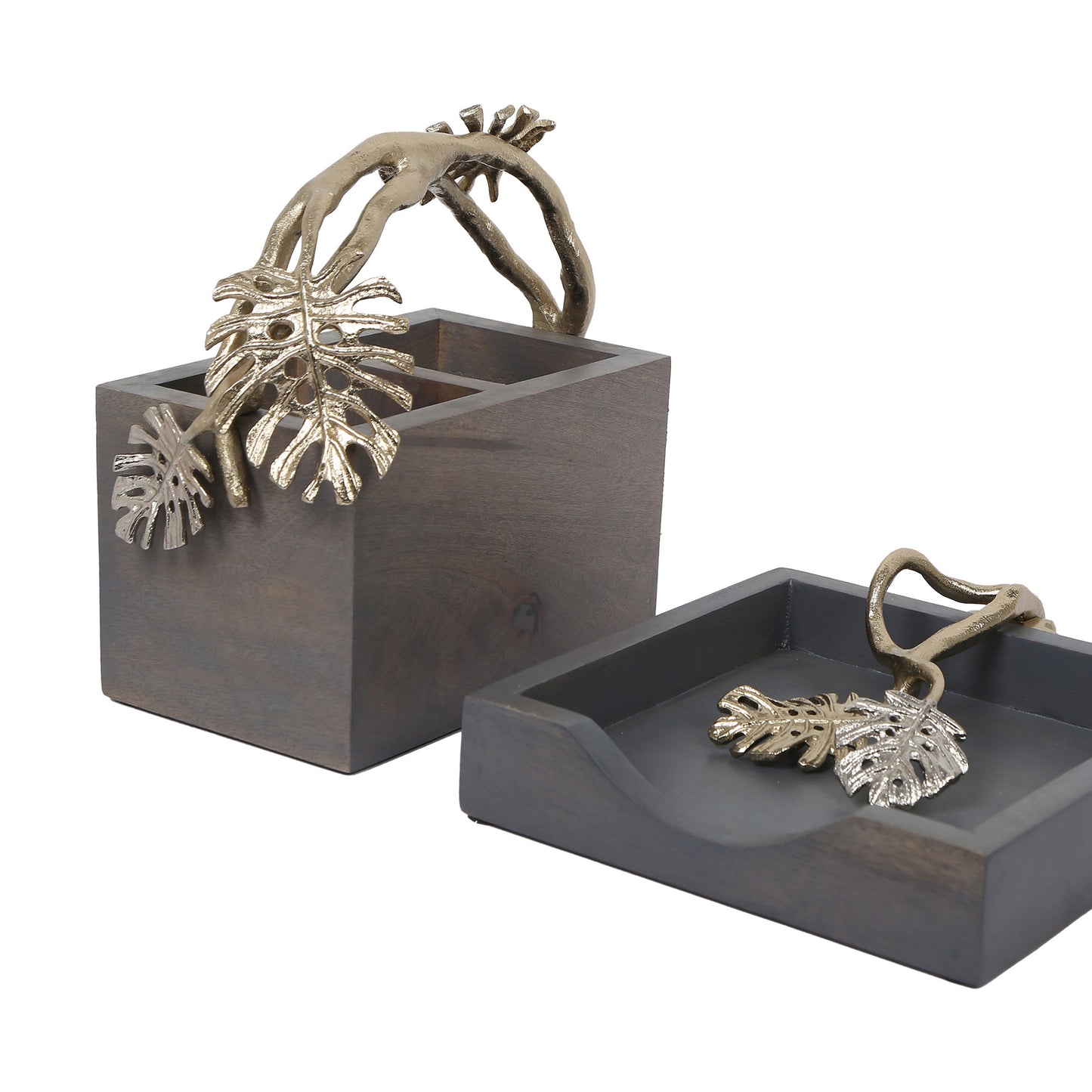 Montera Leaf Grey Hand Made Tissue And Cutlery Holder