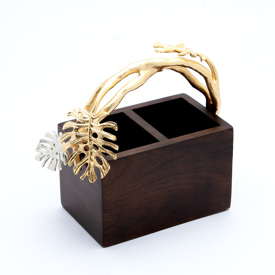 Monstara brown wooden cutlery holder