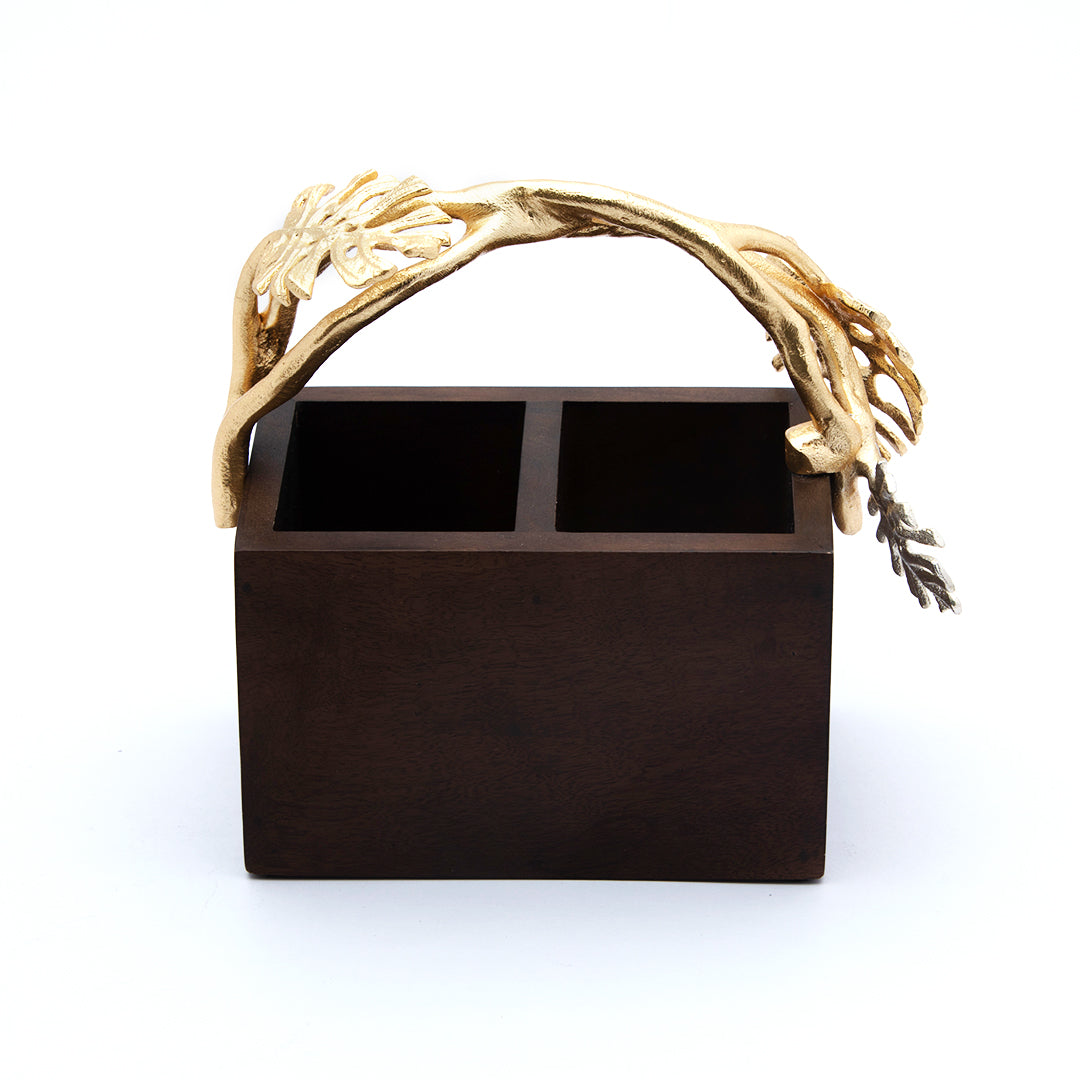 Monstara brown wooden cutlery holder