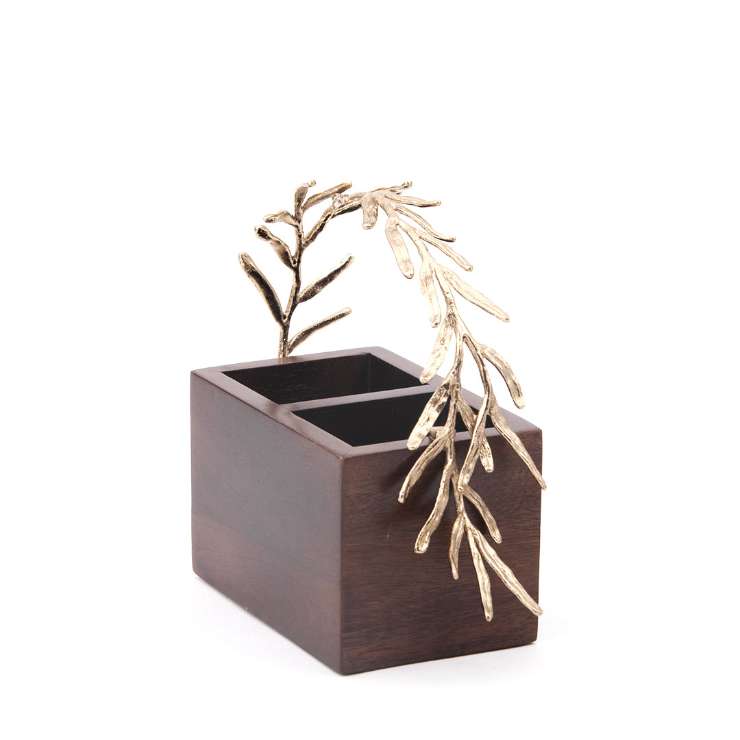 Palm leaf wooden cutlery holder