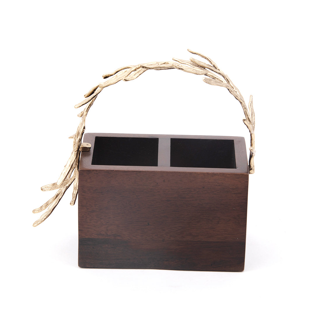 Palm leaf wooden cutlery holder