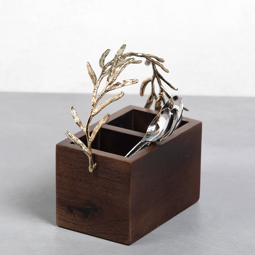 Palm leaf wooden cutlery holder