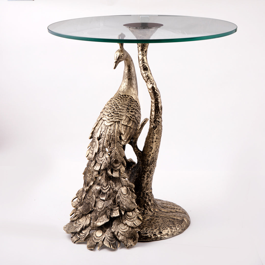 Peacock Glass top Accent Table