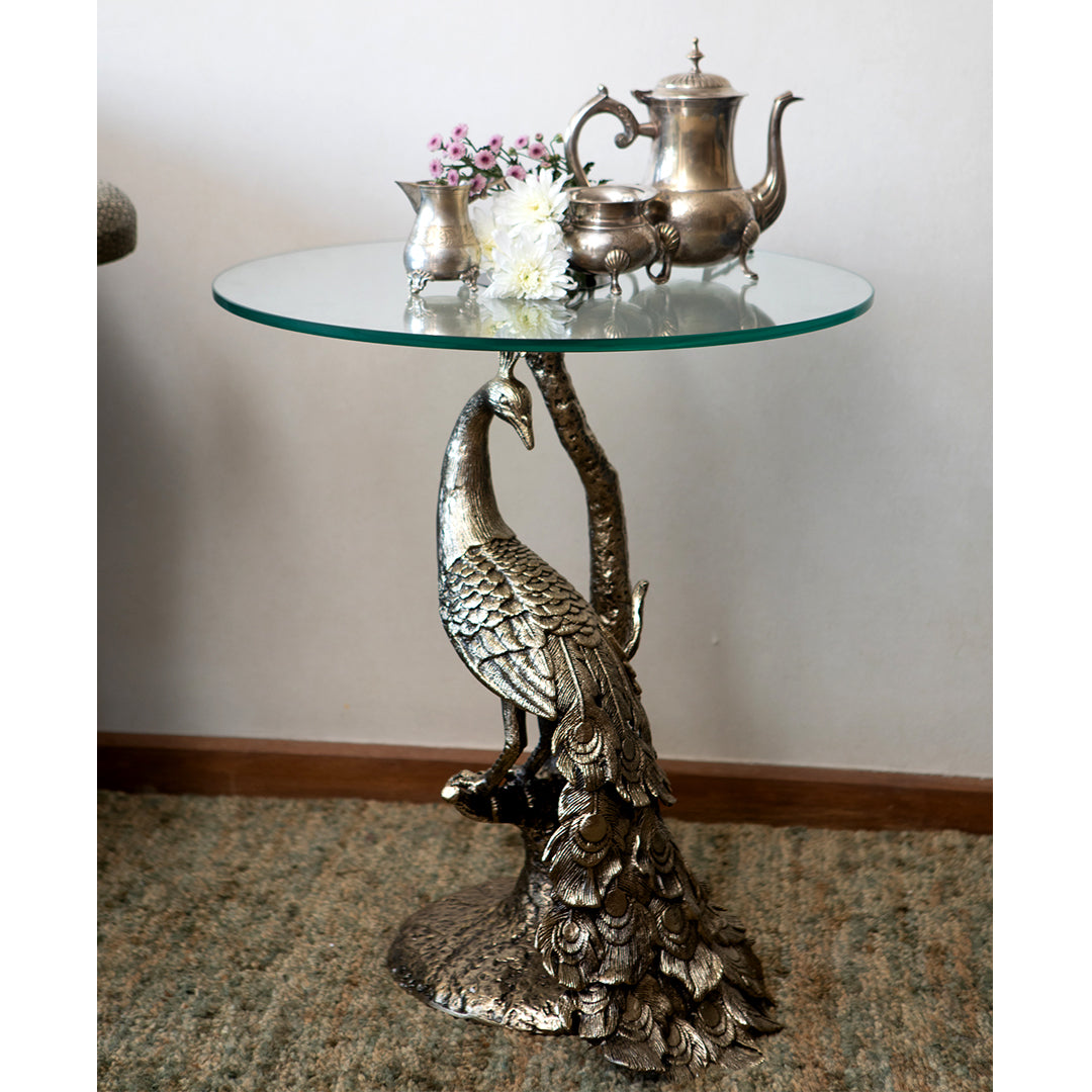 Peacock Glass top Accent Table