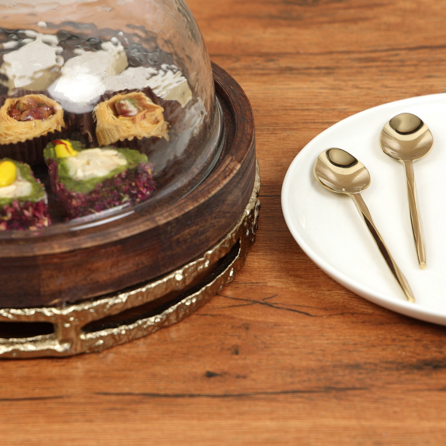 Wooden Cake Cloche with Glass Dome