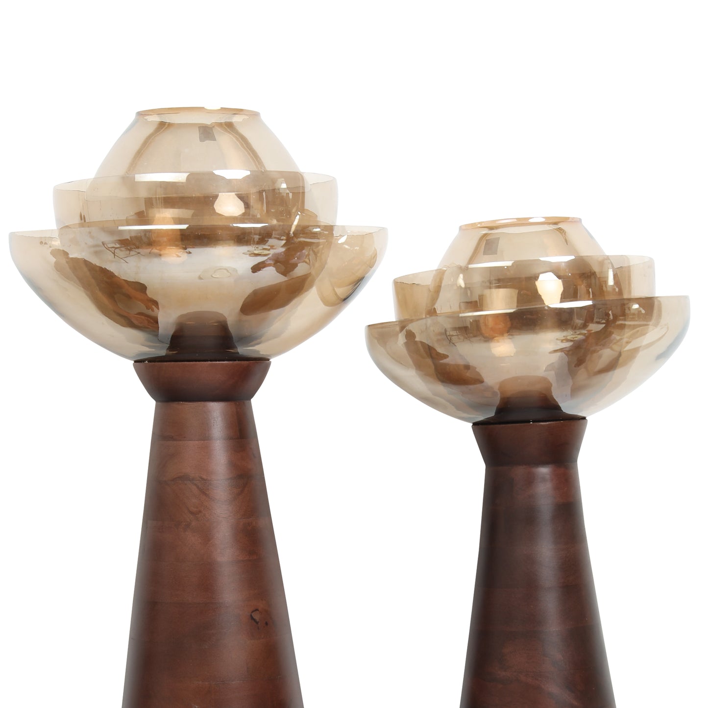 Wooden floor candle holder set