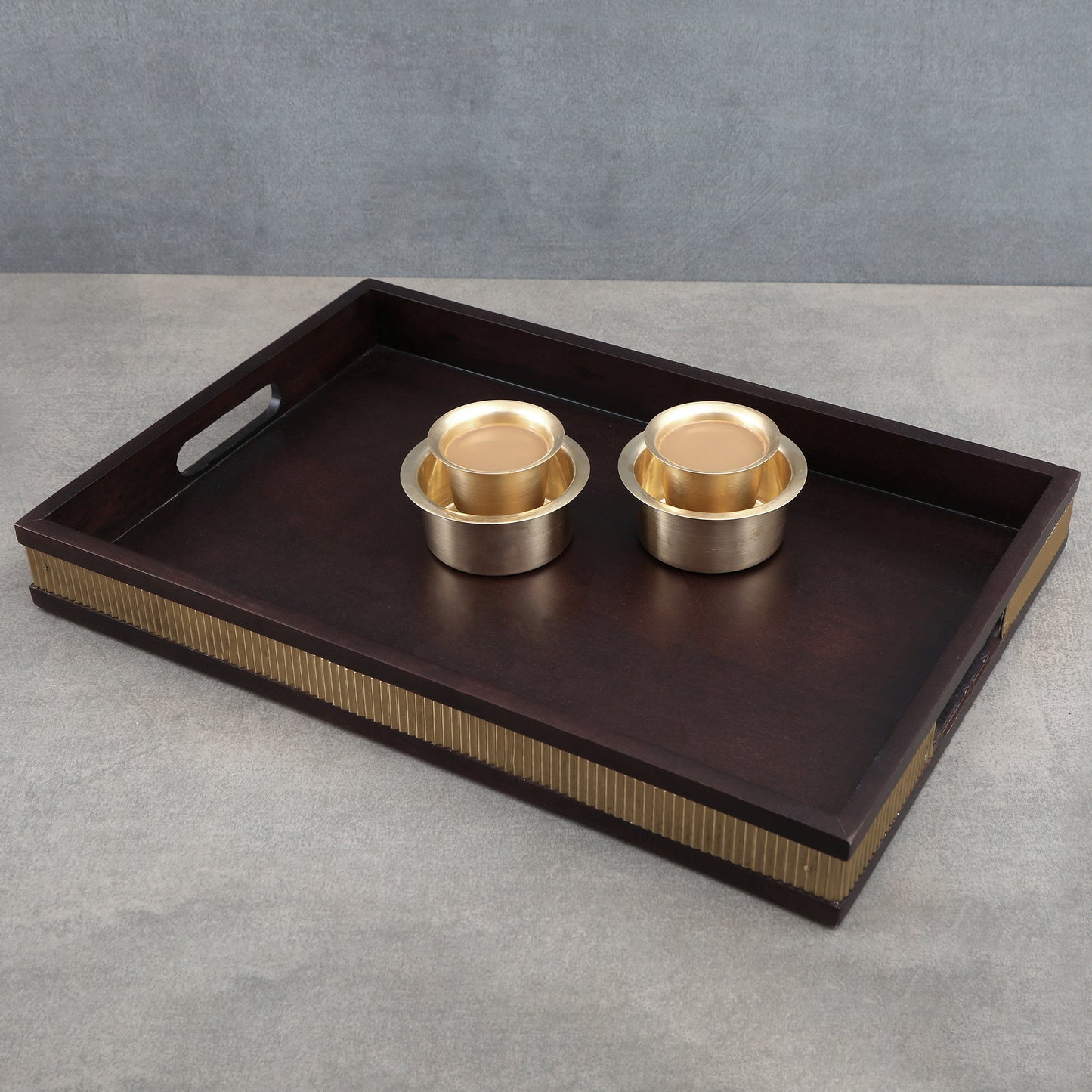 Brass Strip Wooden Tray-Medium