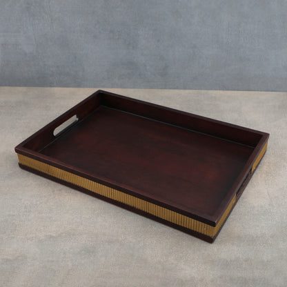 Brass Strip Hand Made Large Square Wooden Tray 