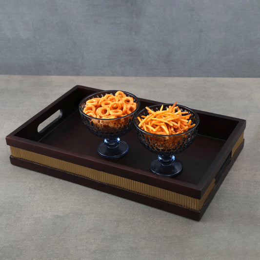 Brass Strip Wooden Tray-Medium