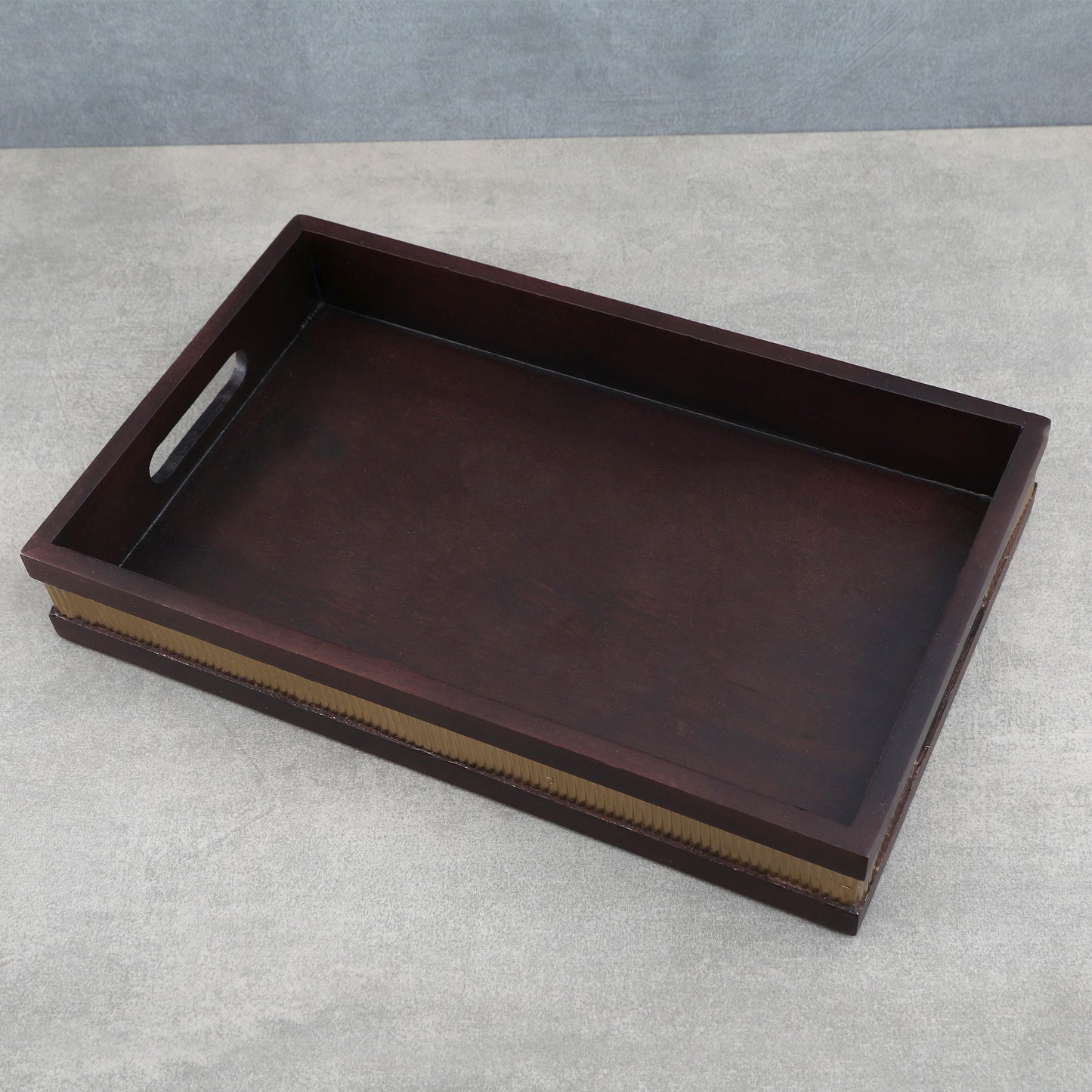 Brass Strip Wooden Tray-Medium