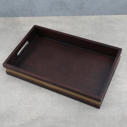 Brass Strip Wooden Tray-Medium