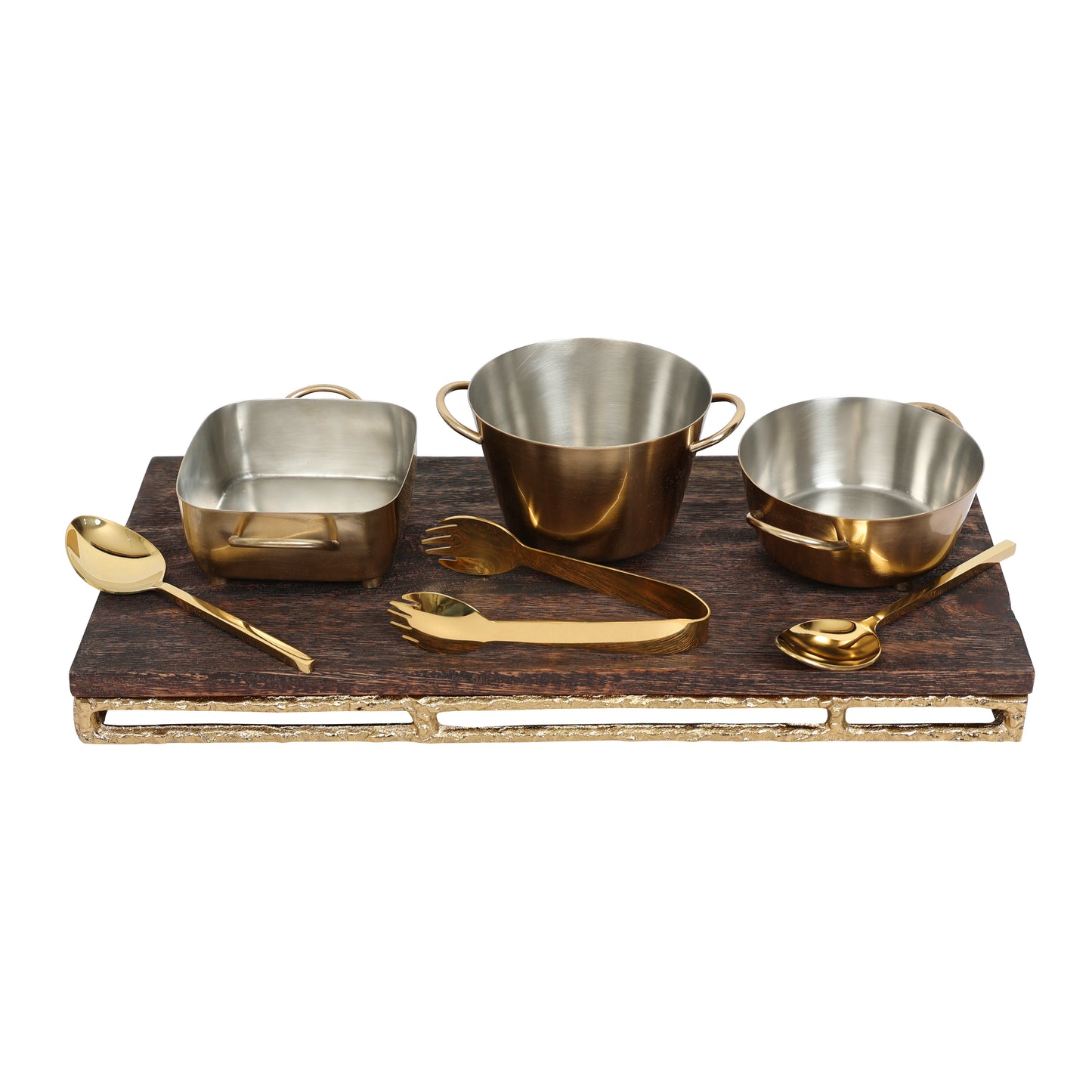 7-Piece Wooden & Steel Platter Server Set