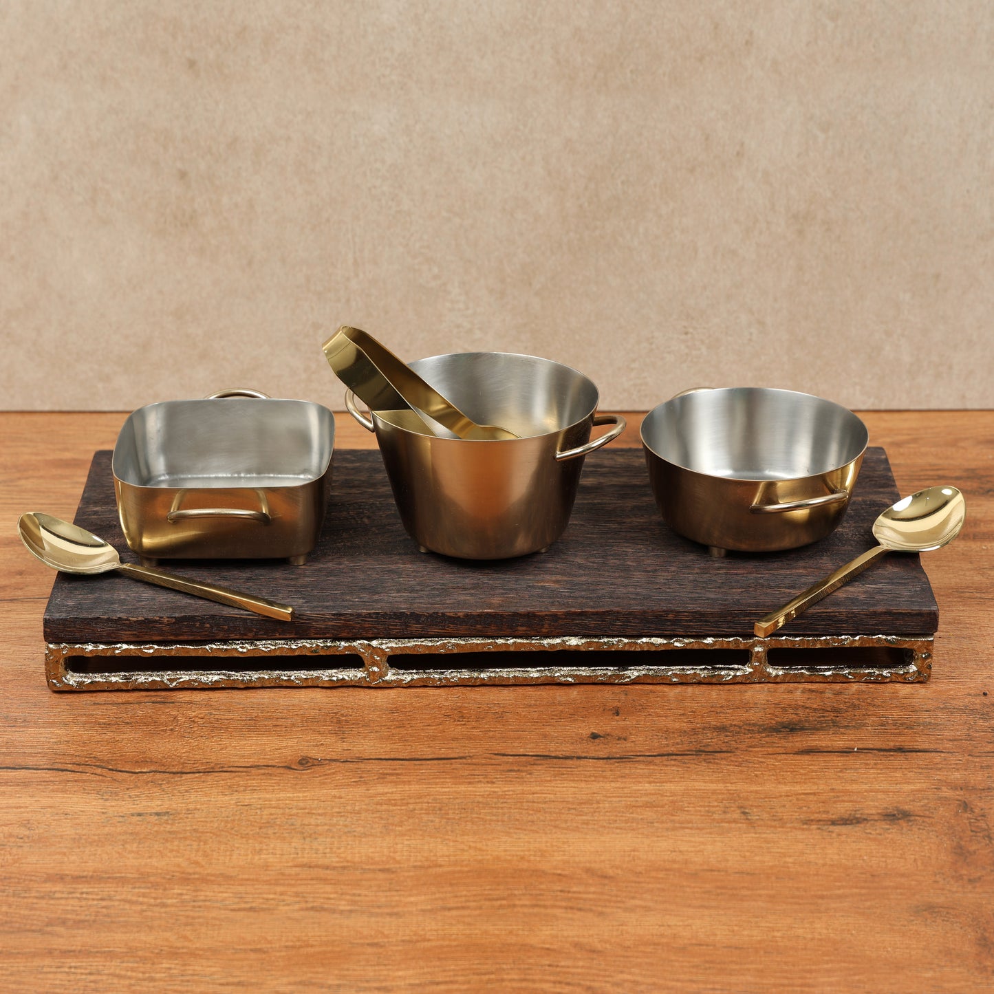 7-Piece Wooden & Steel Platter Server Set