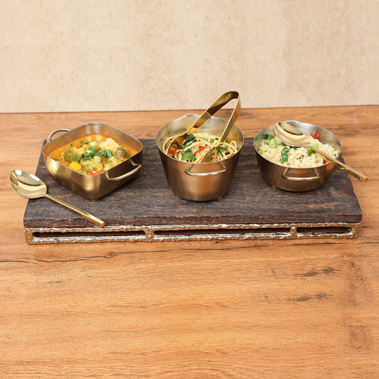 7-Piece Wooden & Steel Platter Server Set
