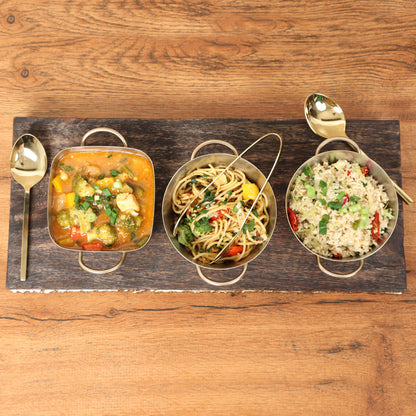 7-Piece Wooden & Steel Platter Server Set