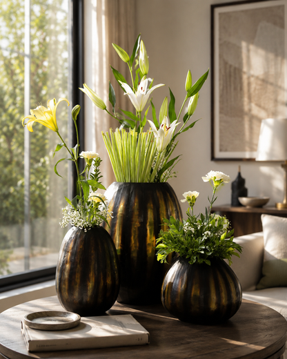 Hand Cut Glass Vase -Set of 3
