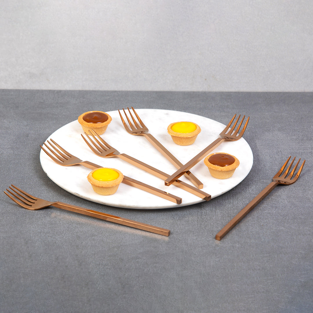 Aura Rose Gold Dessert Fruit Fork Set of 6