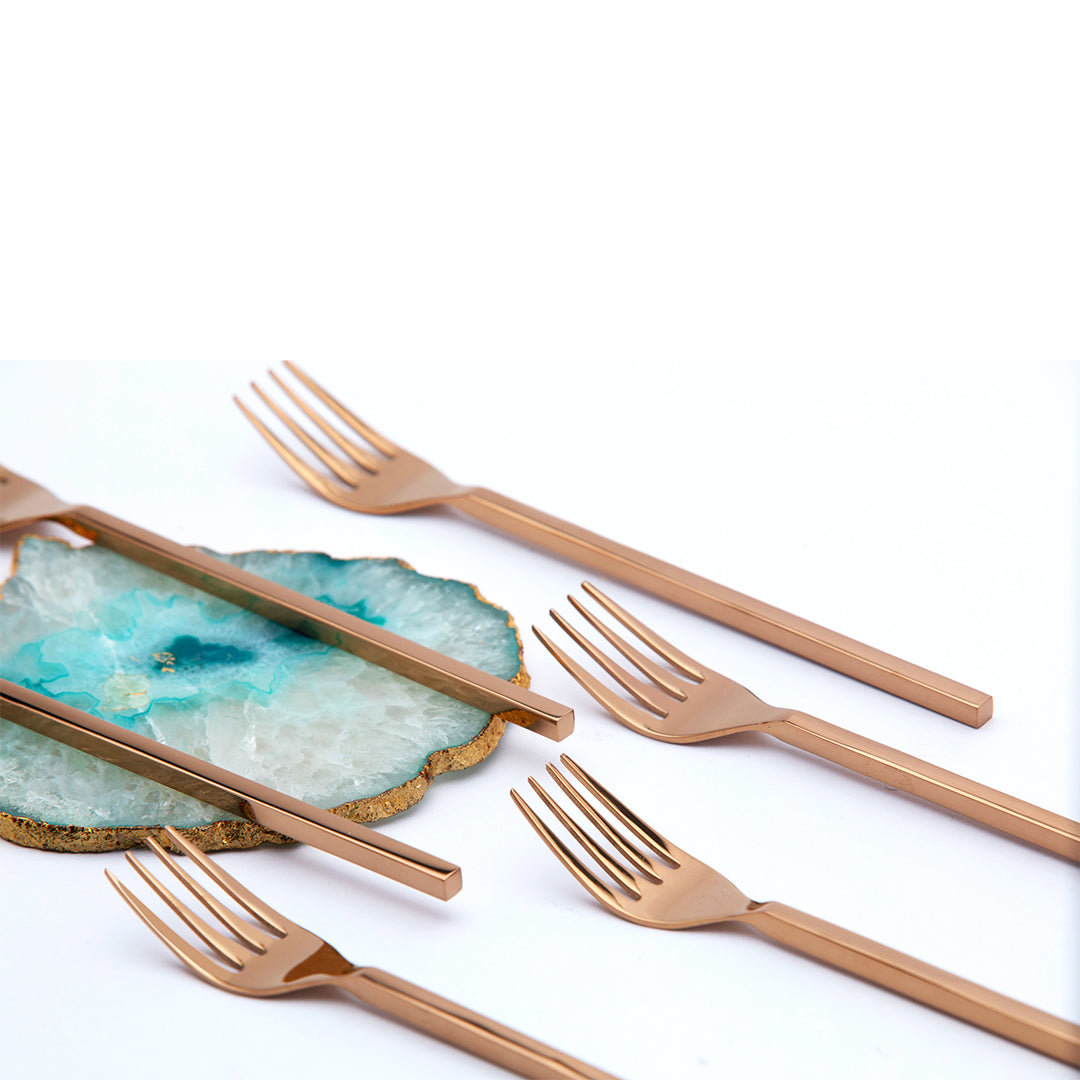 Aura Rose Gold Dessert Fruit Fork Set of 6