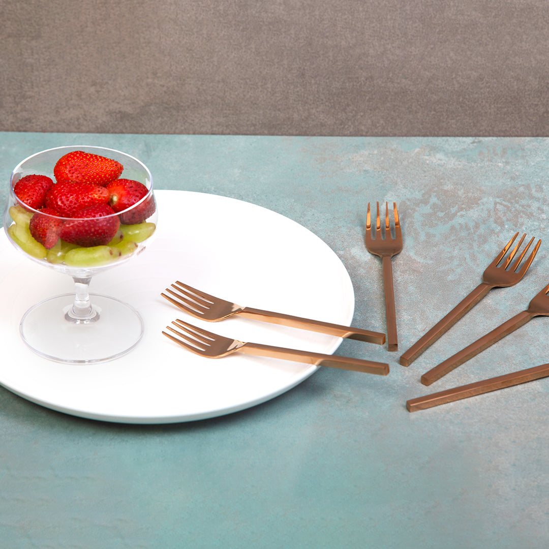 Aura Rose Gold Dessert Fruit Fork Set of 6
