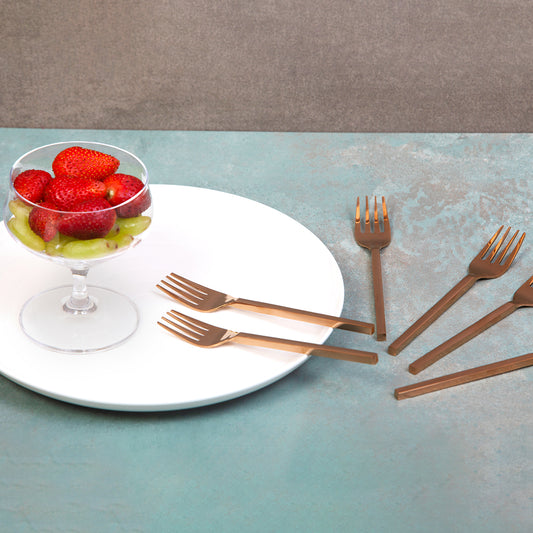 Aura Rose Gold Dessert Fruit Fork Set of 6