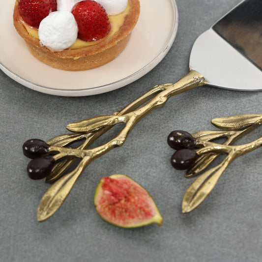 Brass Gold Twig Handle Cake Server Set of 2