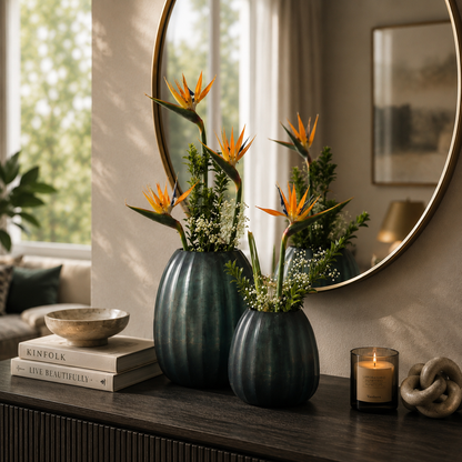 Hand Cut Glass Vase -set of 2