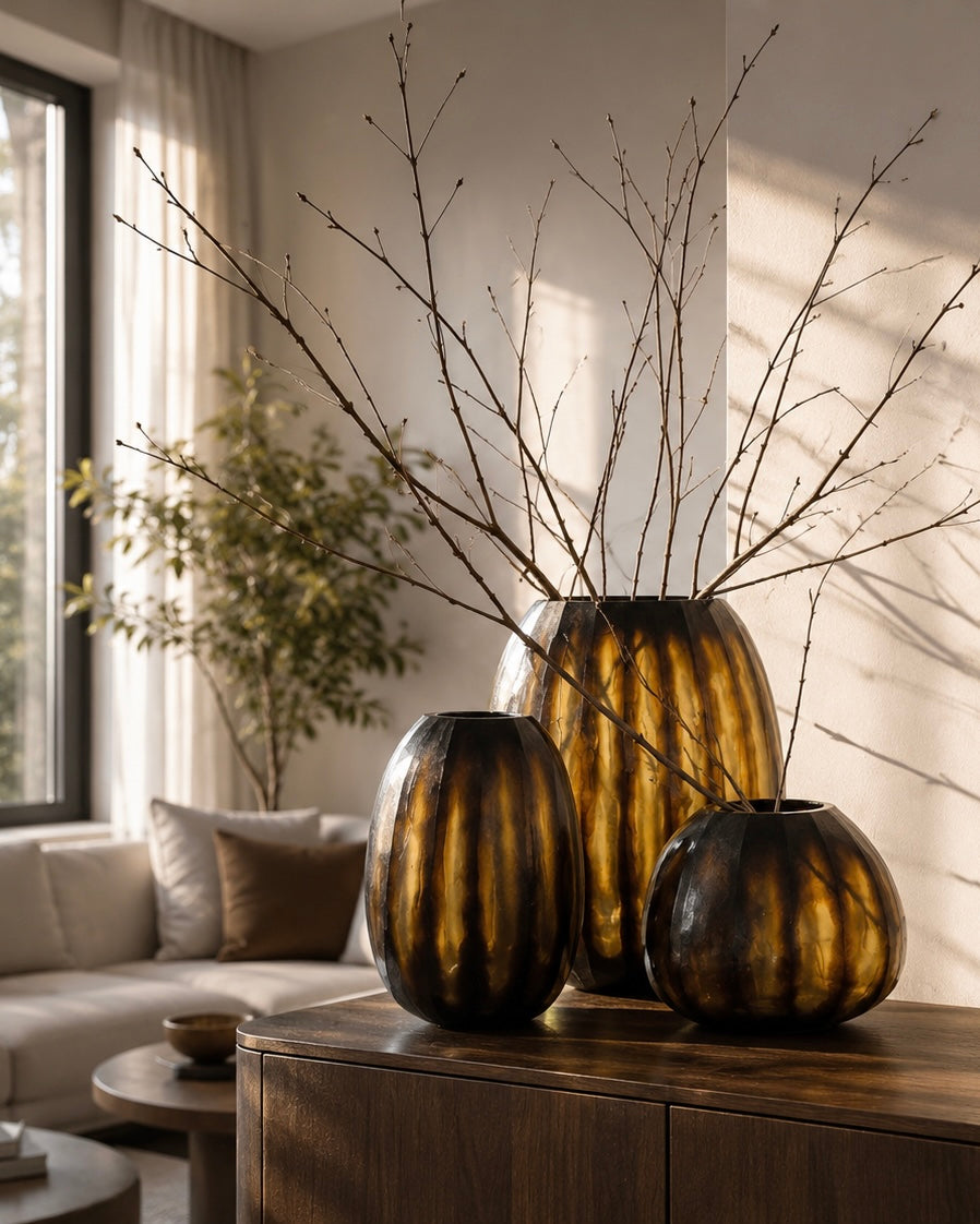 Hand Cut Glass Vase -Set of 3