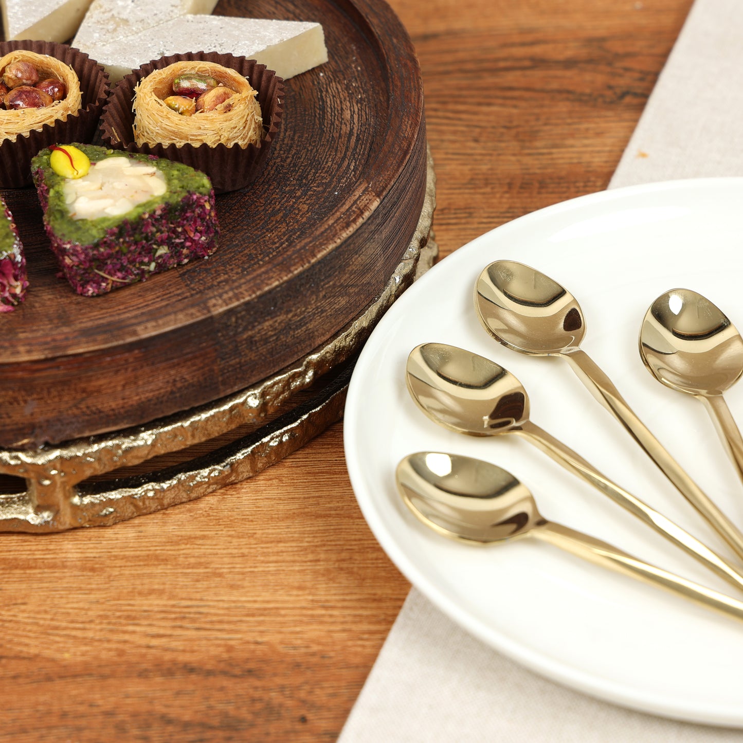 Diamond cut gold baby dessert spoon-set of 6