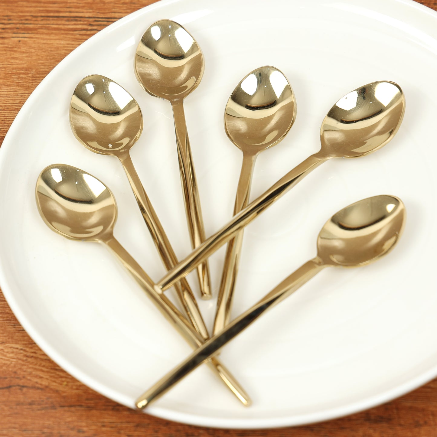 Diamond cut gold baby dessert spoon-set of 6