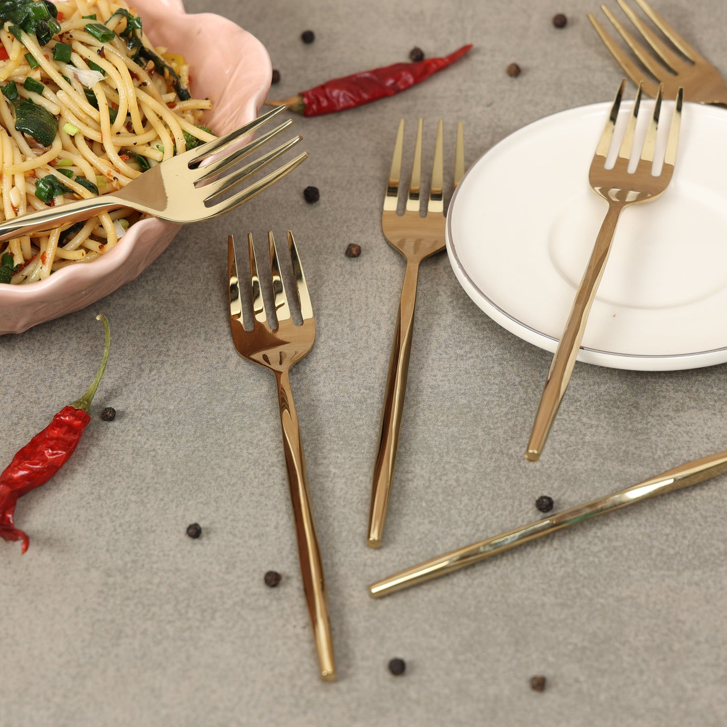 Diamond cut gold dinner fork-set of 6