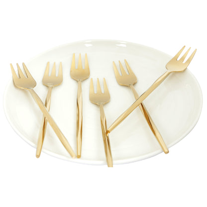 Diamond cut gold fruit fork-set of 6