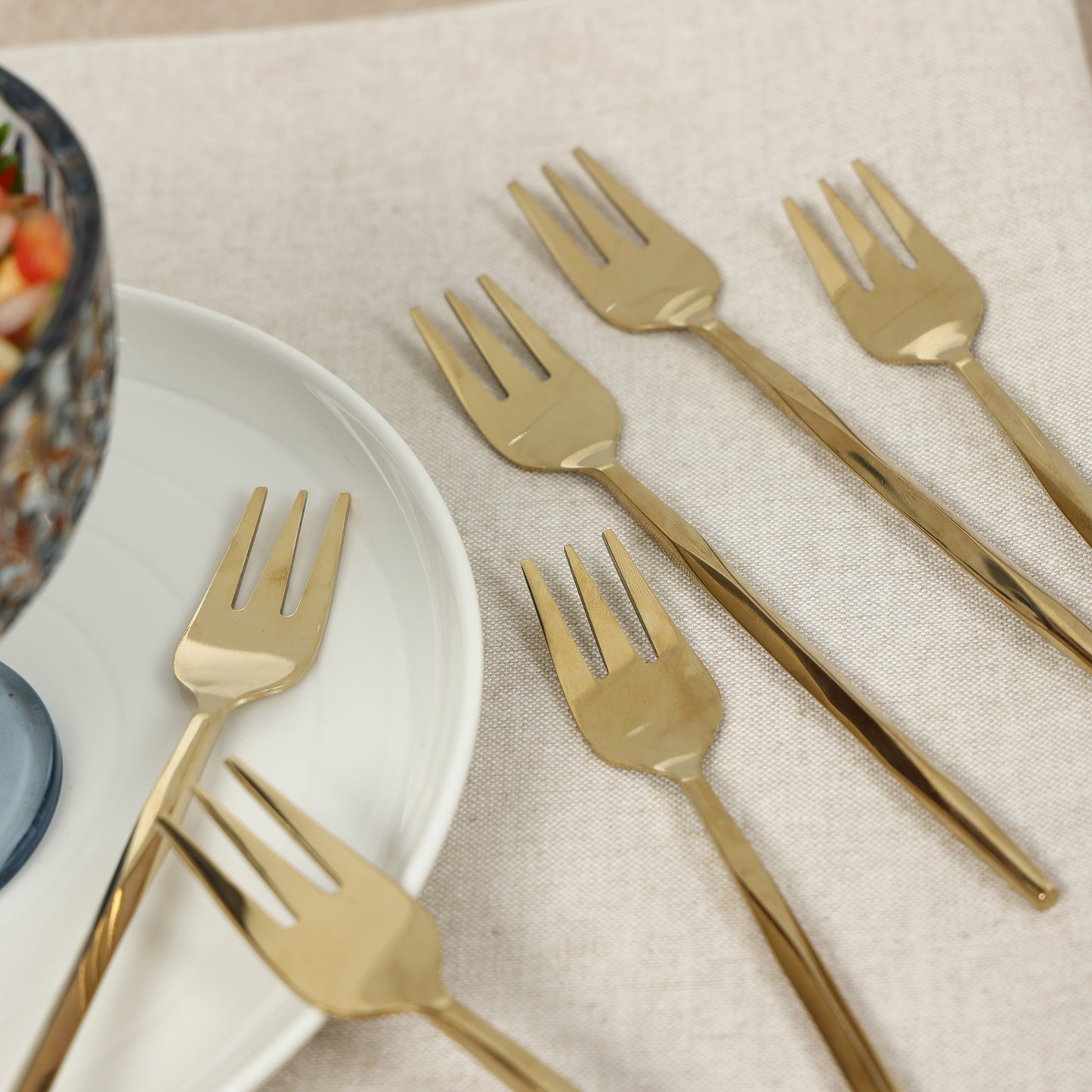 Diamond cut gold fruit fork-set of 6