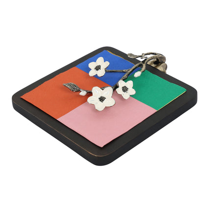 Floral enamel wood Tissue Holder - Grey