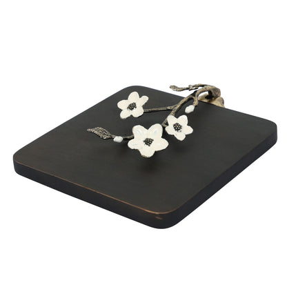 Floral enamel wood Tissue Holder - Grey