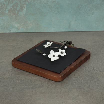 Floral enamel wood Tissue Holder - Grey