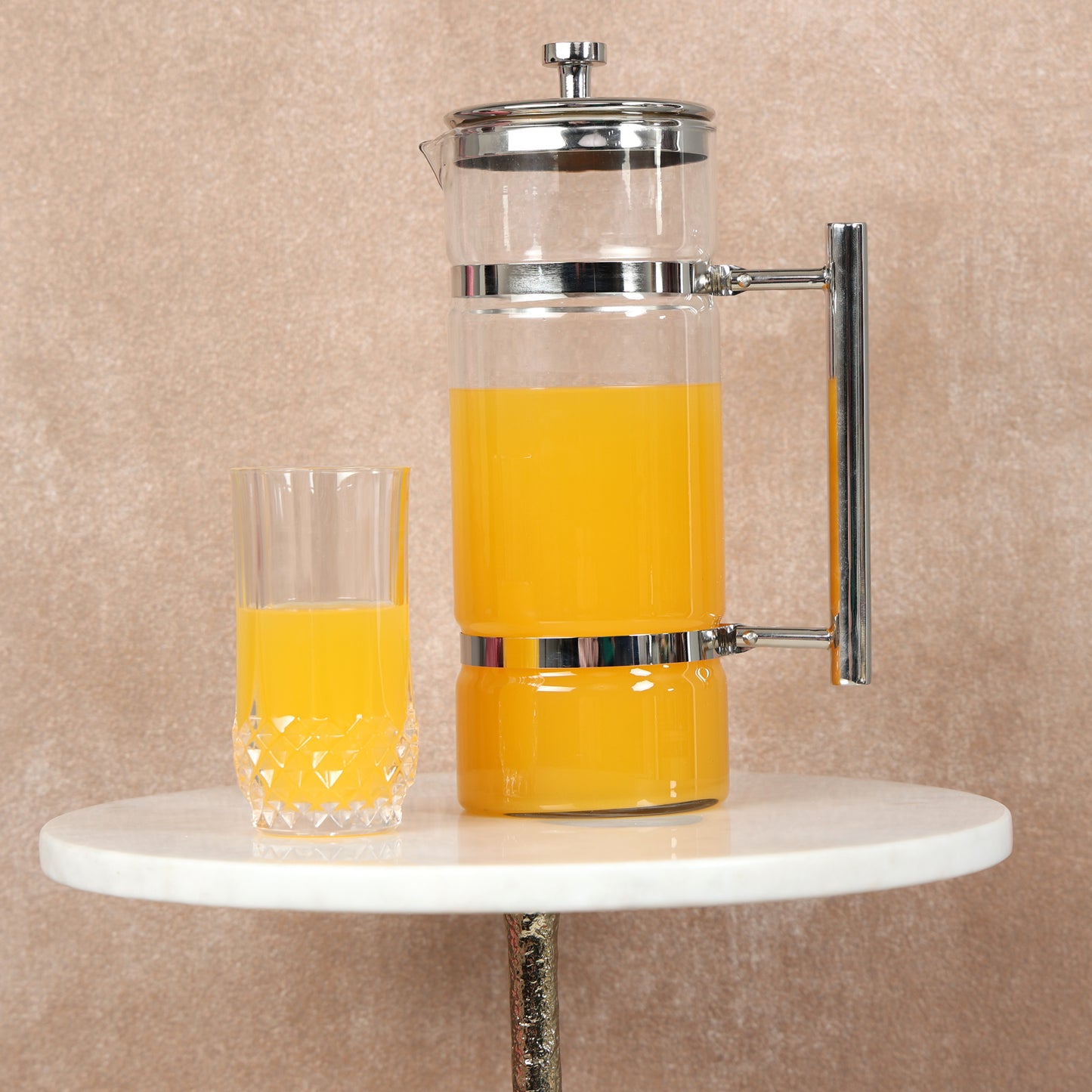 Glass Water & Juice Pitcher with Stainless Steel Lid