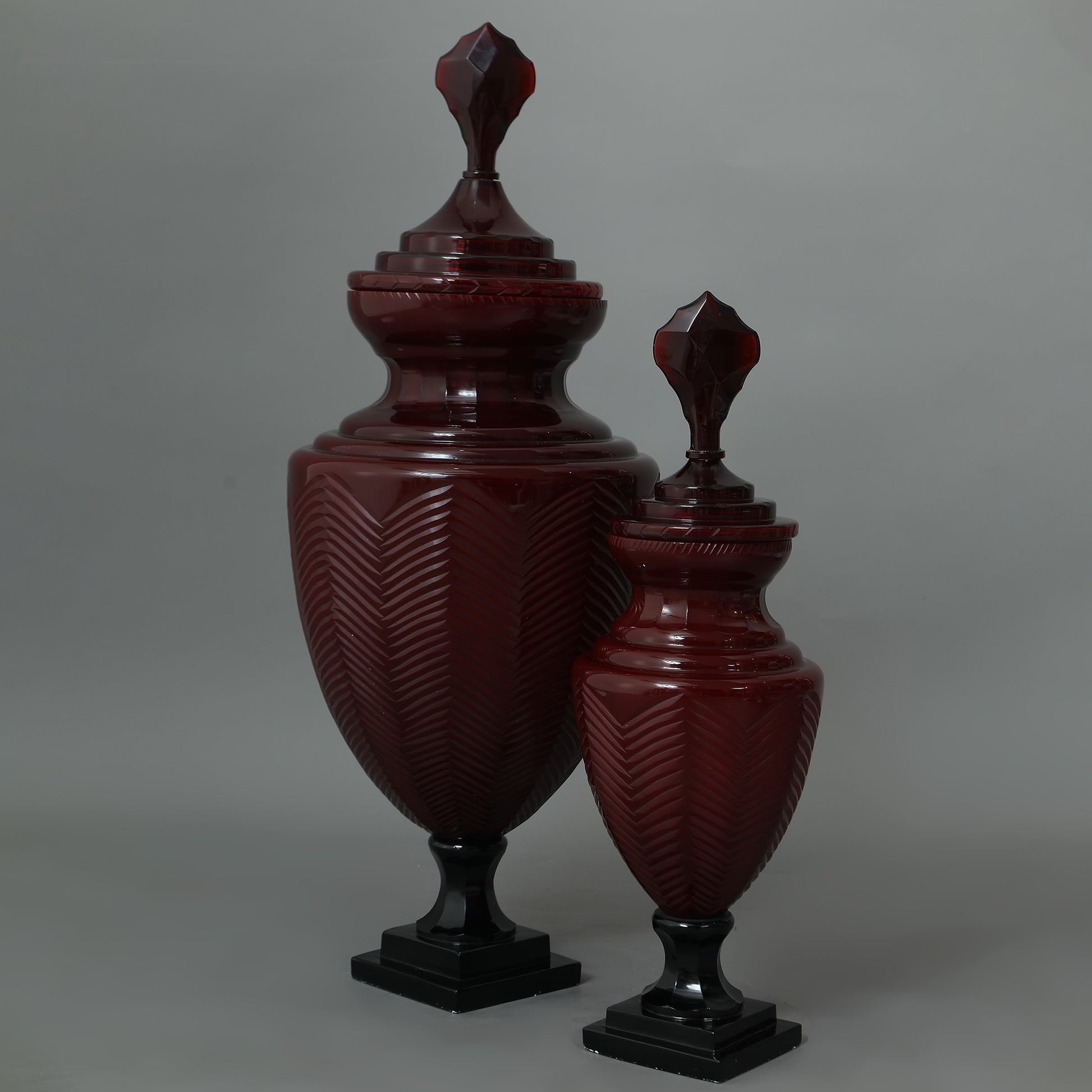 Hand Cut Glass Urn Sets Of Three