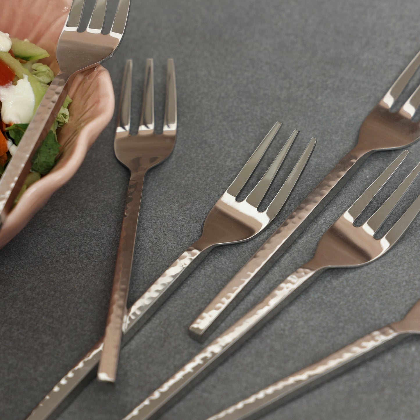 Hammer cut nickle fruit fork-set of 6