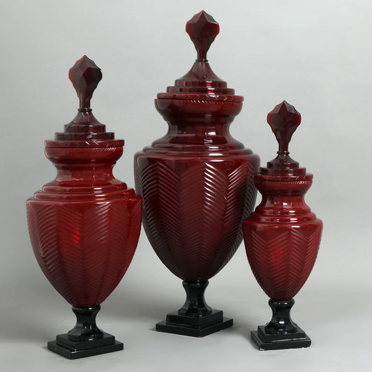 Hand Cut Glass Urn Sets Of Three