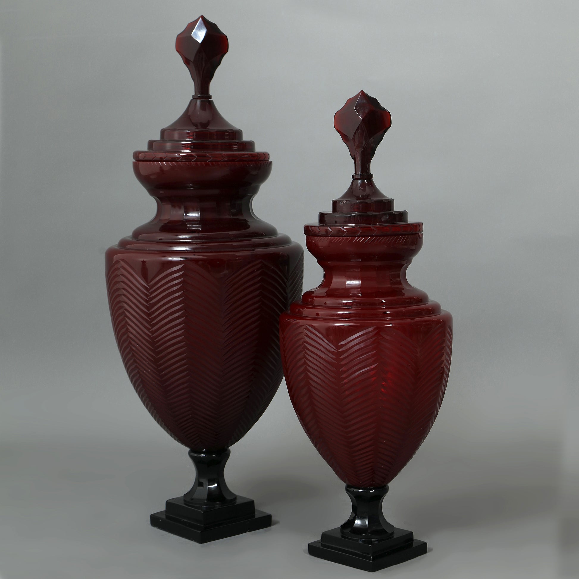 Hand Cut Glass Urn Sets Of Three