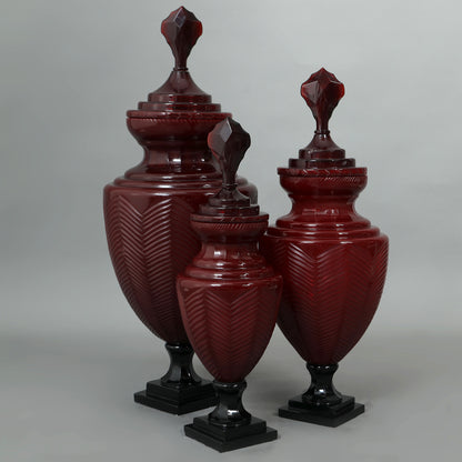 Hand Cut Glass Urn Sets Of Three
