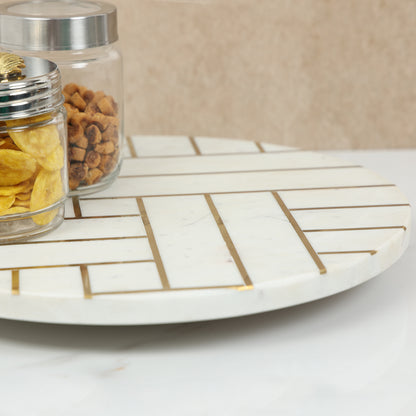 Marble lazy susan with brass inlay