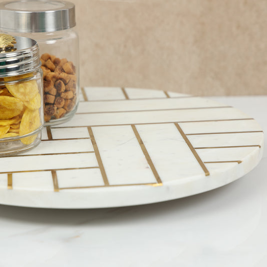 Marble lazy susan with brass inlay